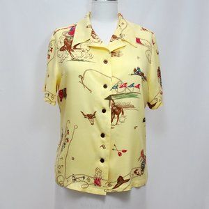 90s women's Western shirt pale yellow, Monterey Bay, Bust 40" loose fitting